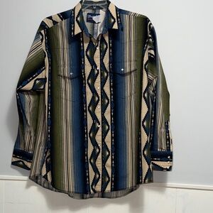 VTG. Wrangler Multicolor Western Shirt Blue & Green pearl snaps Men’s 3X